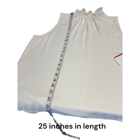 Sleeveless Ivory Ruffle Neck Blouse Vince Camuto Womens Size L 100% Polyester - Picture 7 of 8
